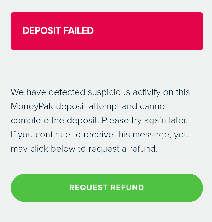 We've detected suspicious activity on this moneypak deposit attempt fix